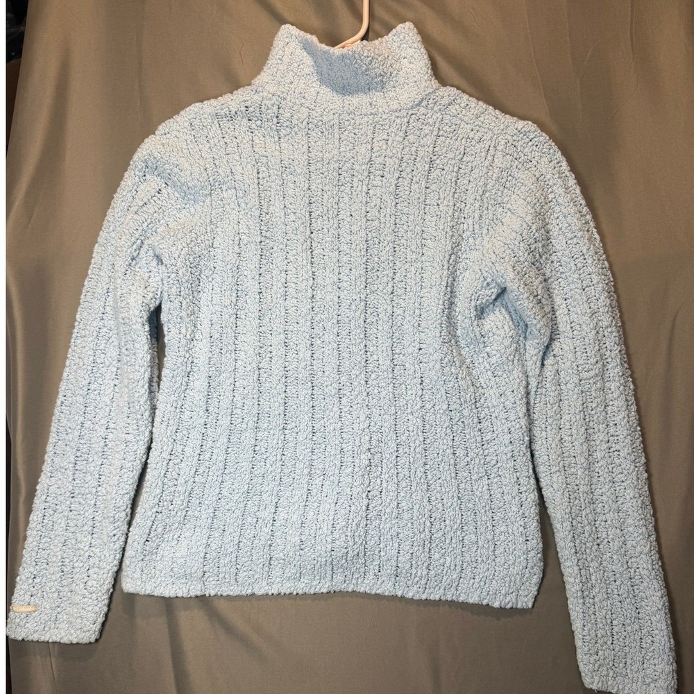 Columbia Womens Light Blue Chenille Mock Neck Popcorn Knit Sweater
